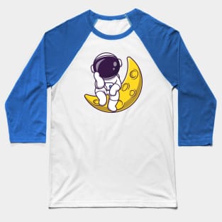 Astronaut Sitting On Moon Cartoon Baseball T-Shirt